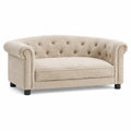 Divano due posti in tessuto bouclé beige con gambe in legno