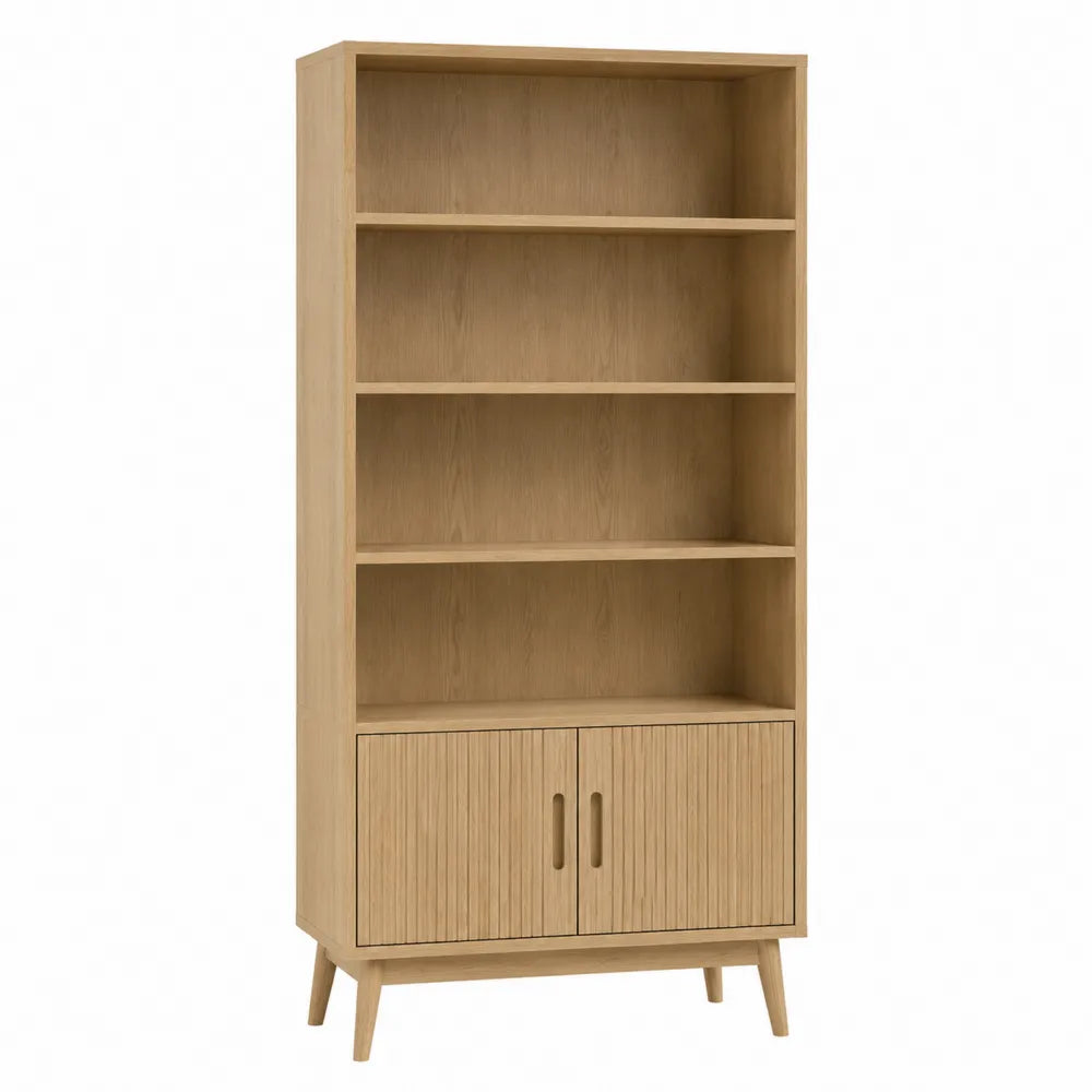 Libreria in Legno di Quercia con 5 Ripiani e Ante 180x80x30 cm