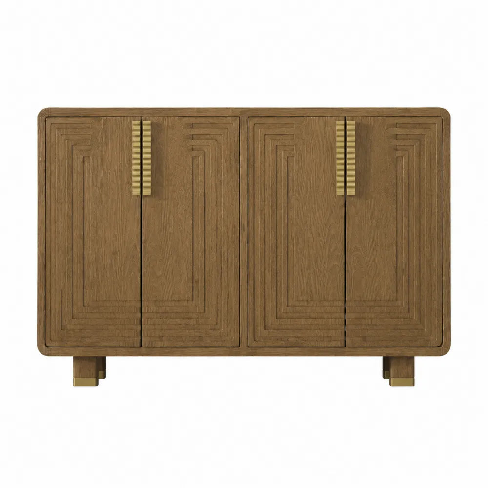 Credenza in legno di rovere con maniglie in ottone, 120x40x85 cm