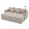 Divano modulare in tessuto beige con USB e portabicchieri