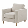 Poltrona beige in tessuto bouclé con gambe in legno