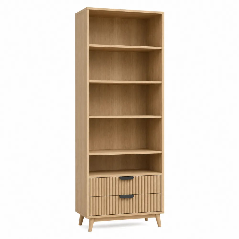 Libreria in legno di rovere con cassetti 200x80x35 cm