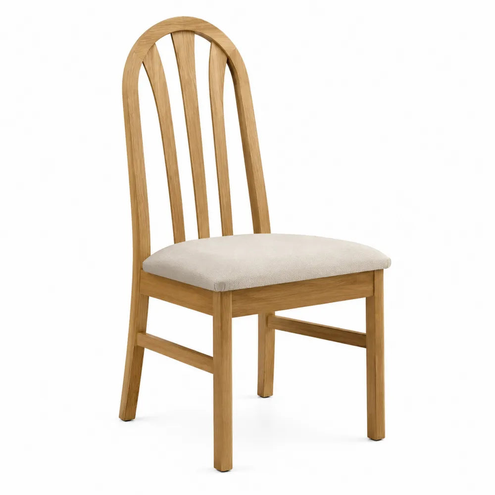 Sedia in legno con seduta in tessuto beige
