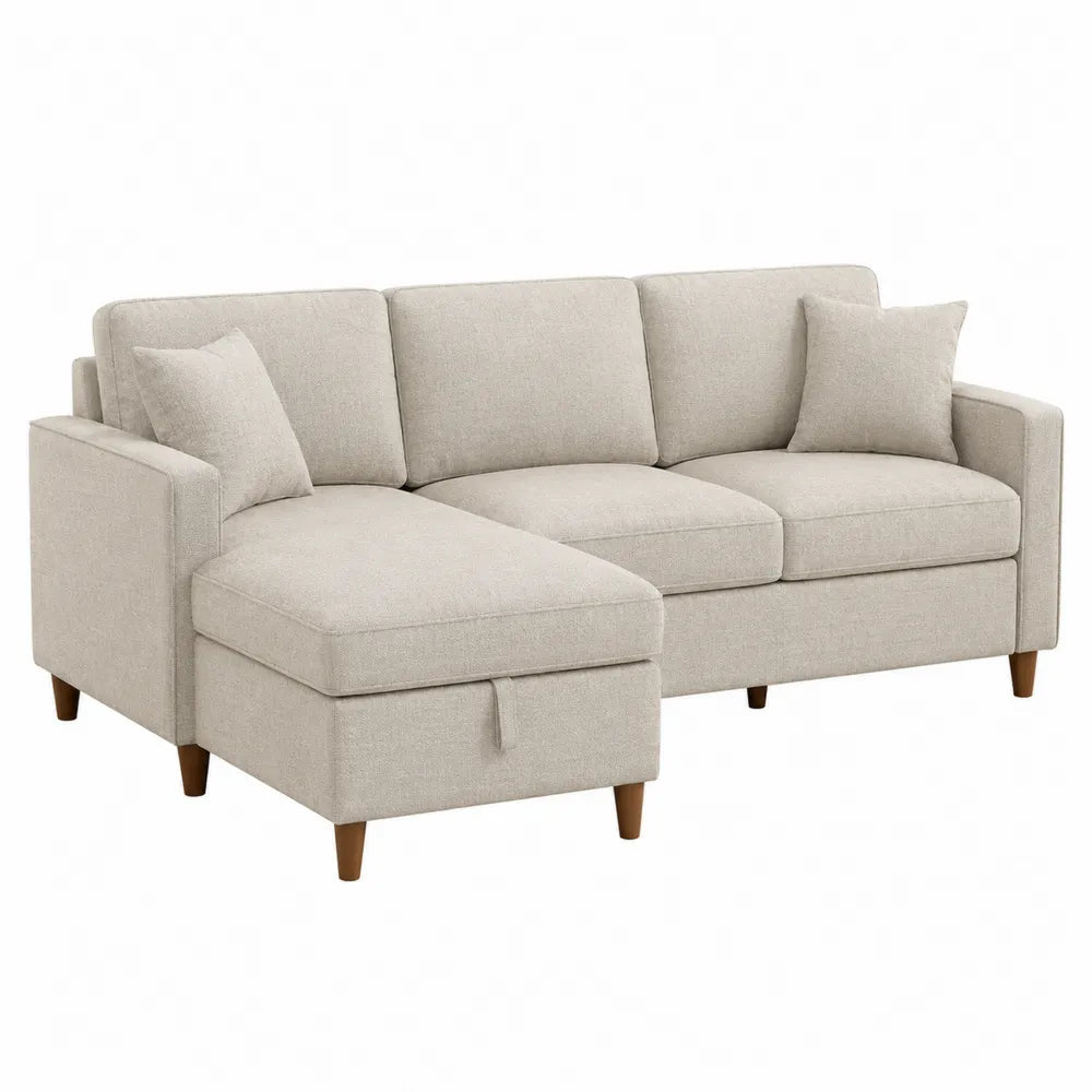 Divano ad angolo in tessuto beige con chaise longue