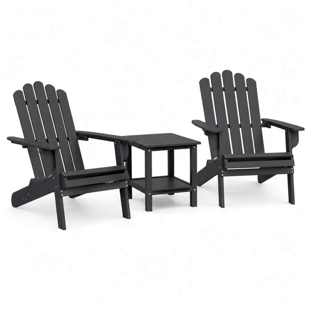 Set di 2 sedie Adirondack e tavolino in legno composito nero per esterni