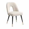 Sedia da pranzo in tessuto bouclé con gambe in metallo nero e oro