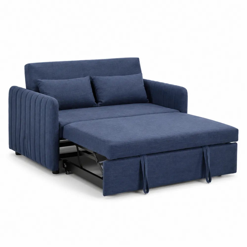Divano Letto in Tessuto Blu con Seduta Estraibile