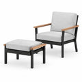 Set Sedia e Poggiapiedi da Esterno in Alluminio e Teak con Cuscini Grigi