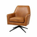 Poltrona Girevole in Pelle Sintetica Marrone con Base in Metallo Nero, 85 cm