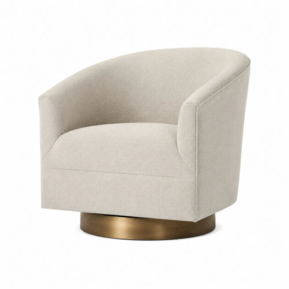 Poltrona girevole beige in tessuto e metallo, H72 x L80 x P76 cm