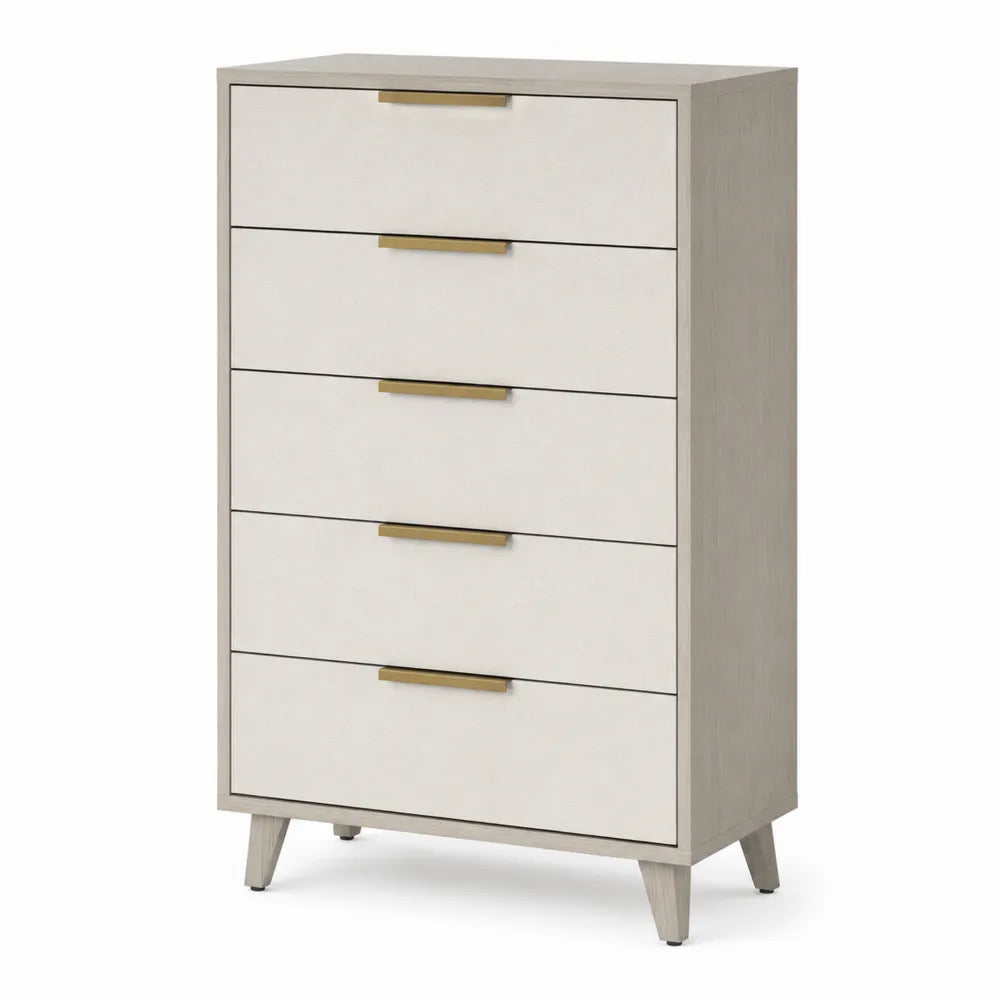 Cassettiera alta MDF bianco con 5 cassetti