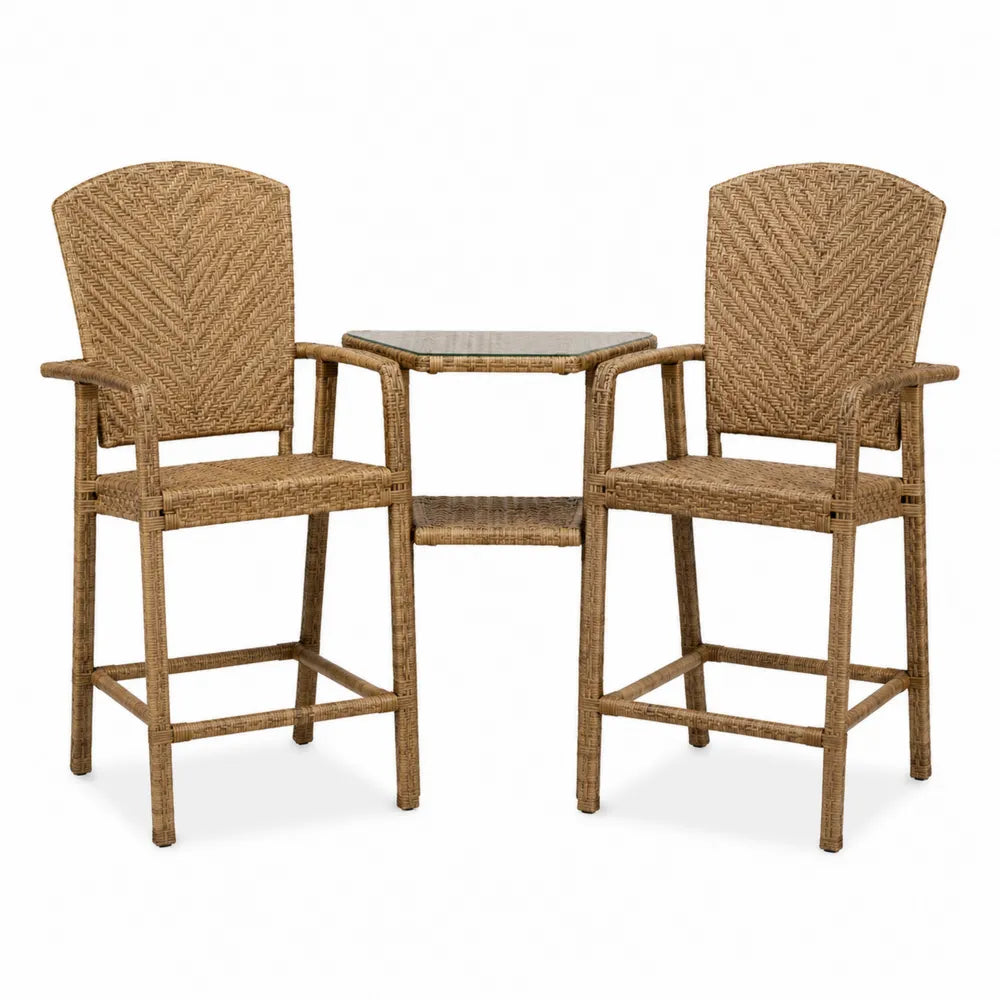 Set da esterno con sedie in polirattan e tavolo in vetro marrone