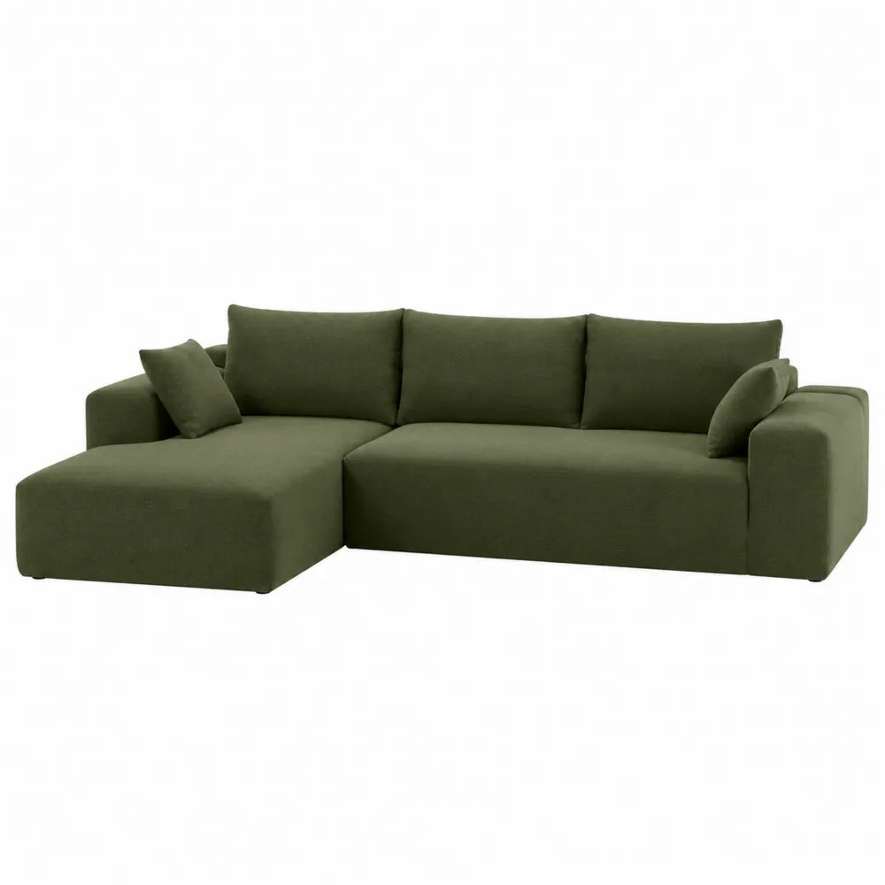 Divano angolare con chaise longue in tessuto verde