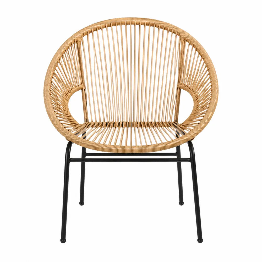 Sedia in rattan sintetico e acciaio per esterni, naturale e nero