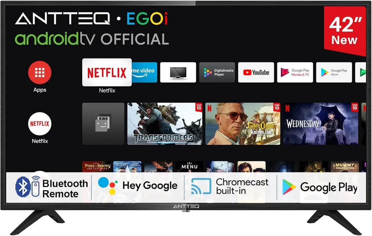 Smart TV LED 42'' Antteq AG42F3 con Assistente Vocale, Bluetooth, Triplo Tuner, App DAZN/Netflix/Prime Video, WiFi