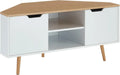 Mobiletto angolare per TV industriale, bianco e rovere, 115x55x53,5 cm