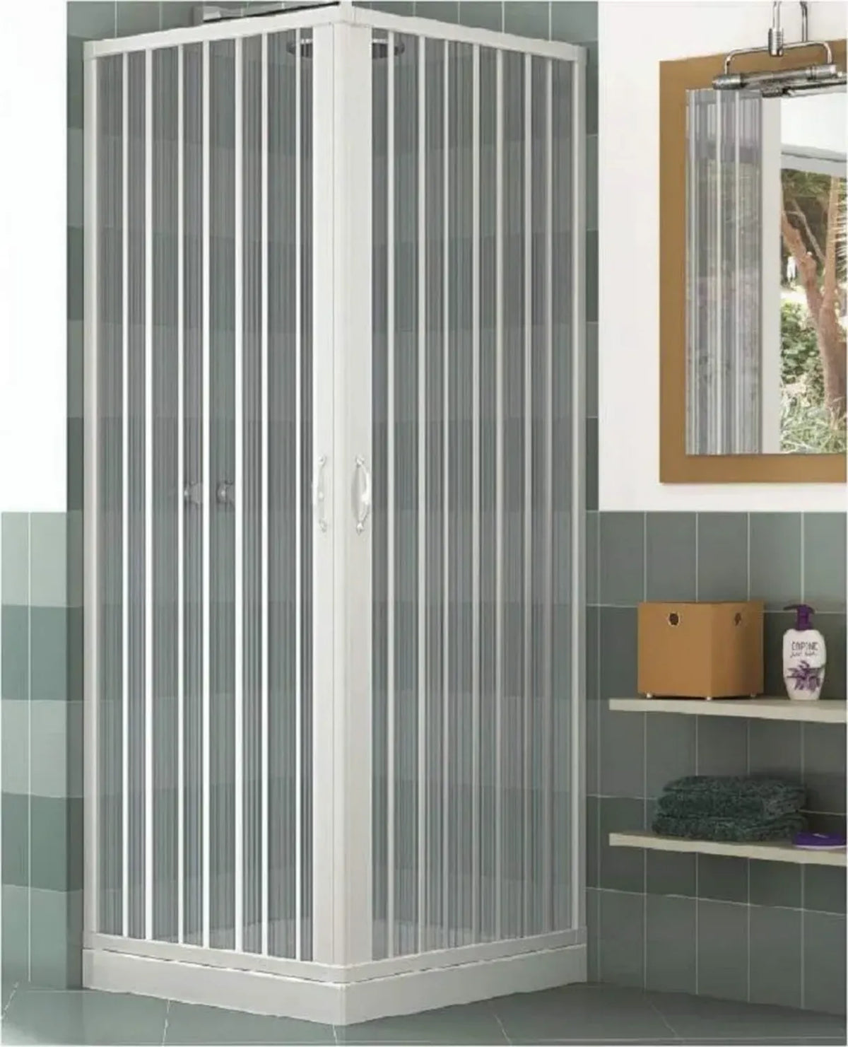 Cabina Doccia PVC Angolare 70x70 cm, H 185 cm, Modello LINA, Bianco, Apertura Centrale a Soffietto