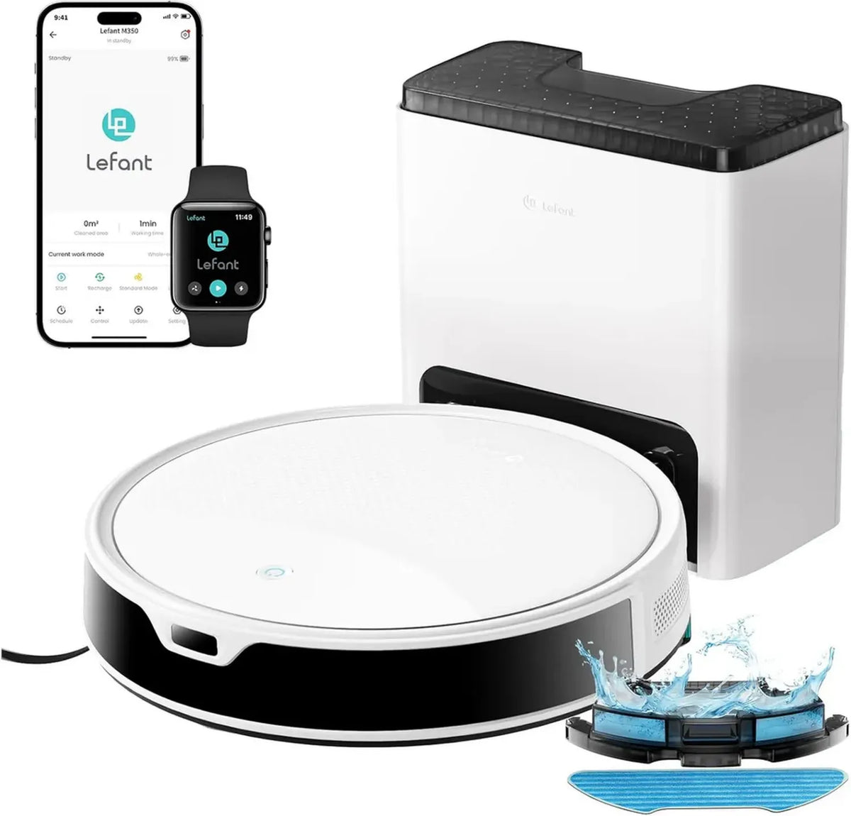 Lefant M350 Robot Aspirapolvere e Lavapavimenti con Tecnologia Laser e Corpo Sottile, 6000Pa, Autopulizia per 75 Giorni, Perfetto per Casa, Colore Bianco