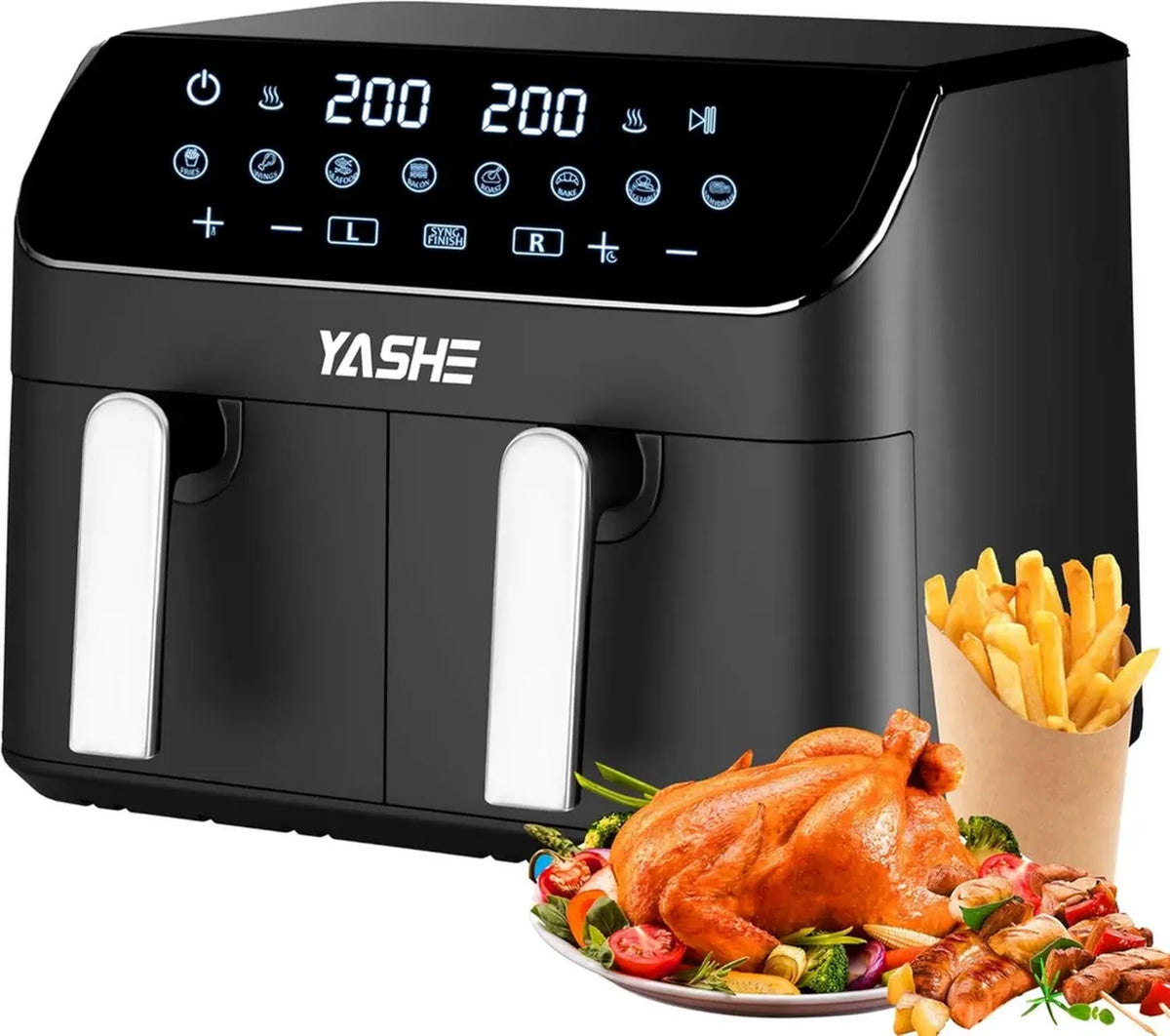 Friggitrice ad Aria XXL 9L con Doppio Cestello, 8 Programmi LED Touchscreen per Cottura Sana e Veloce