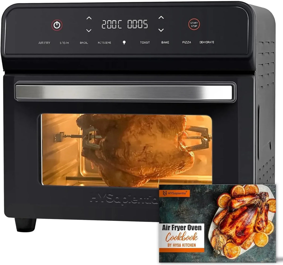 Forno ad Aria Calda HYSapientia 24L, Display Digitale, 8 Programmi, 1800W con Girarrosto in Acciaio Inossidabile
