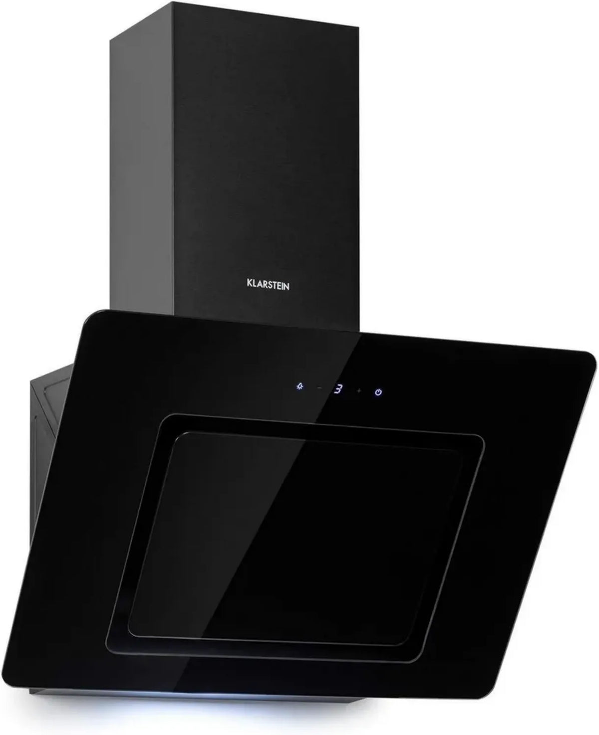 KLARSTEIN Sofia 60 - Cappa da Cucina Inclinata, 60 cm, Classe B, 300 m³/h, Scarico e Ricircolo, Illuminazione LED, Controllo Touch, Design in Vetro, Montaggio a Parete, Nero
