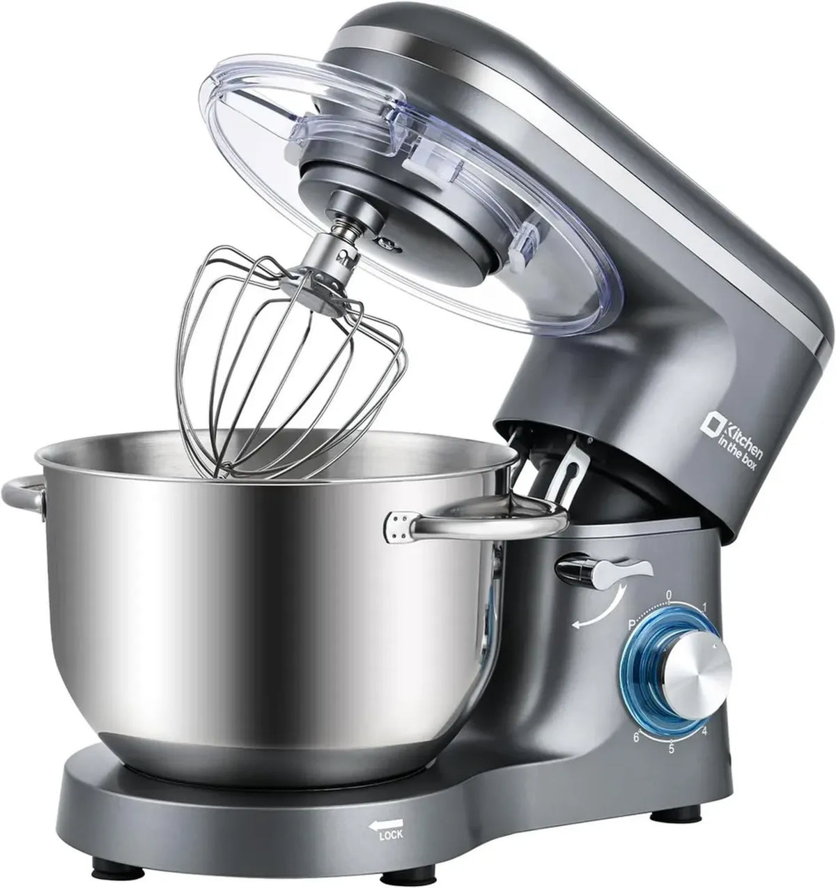 Impastatrice Planetaria 6,2L 1400W con 6 Velocità, Uncino e Frusta, Colore Grigio