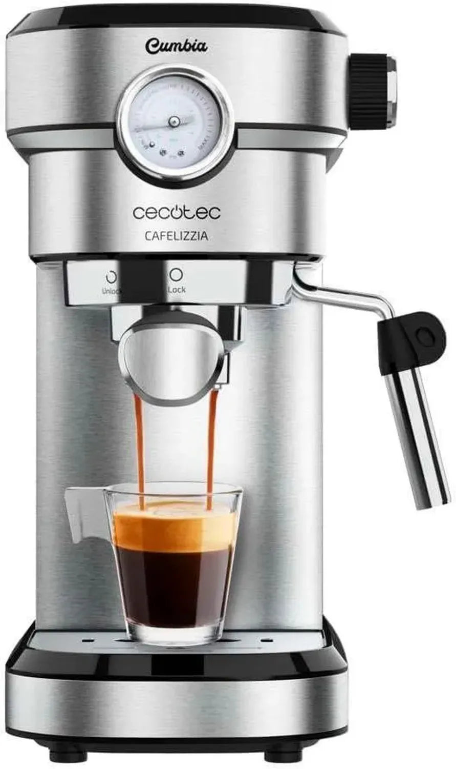 Cecotec Macchina Espresso Professionale 790 Steel, Sistema Thermoblock, 20 Bar, 1-2 Tazze, Vaporizzatore Orientabile, 1,2L, Acciaio