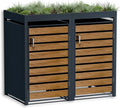 Contenitore Pattumiere Design Antracite e Effetto Legno con Tetto Verde 2x240L, Acciaio Verniciato, Chiusura Sicura