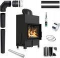 Inserto camino a legna nero Floki 8 kW, ∅160 BImSchV, efficienza 80%, gamma 3-11 kW, completo di accessori