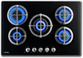 PremierTech Piano Cottura a Gas 75 cm, 5 Fuochi, Vetro Nero, Supporti in Ghisa, Compatibile Metano e GPL, Design Moderno