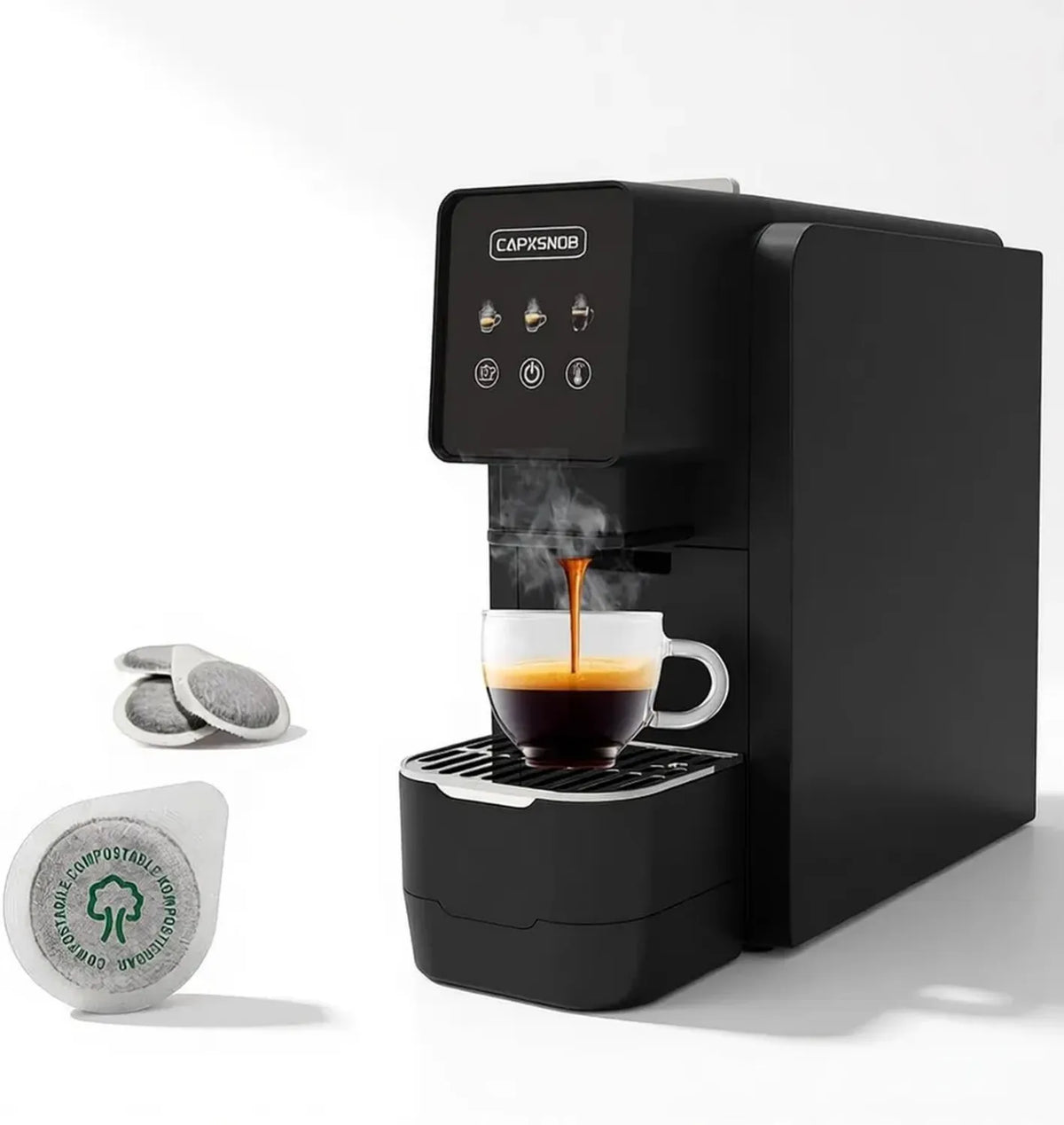 Macchina per caffè espresso con cialde ESE, 19 bar, touch screen, serbatoio 800 ml, impostazioni regolabili