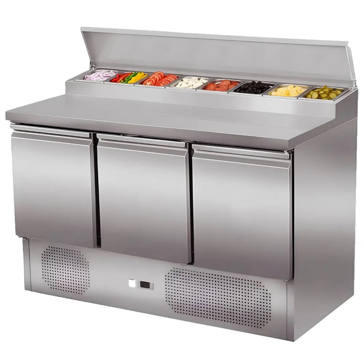 Tavolo Frigorifero Professionale Inox 3 Ante 260L per Ristorazione