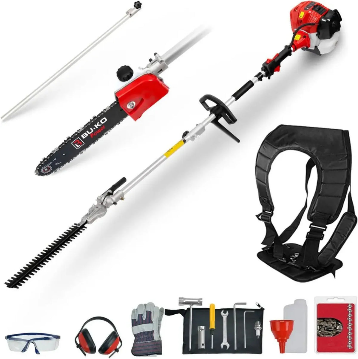 Tagliasiepi e Potatrice a Benzina 52cc con Asta Prolunga 75cm - Strumento da Giardino per Siepi e Potature Precise