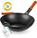 Padella Wok Tradizionale 34 cm in Acciaio al Carbonio Pretrattato - Compatibile con Tutte le Fonti di Calore
