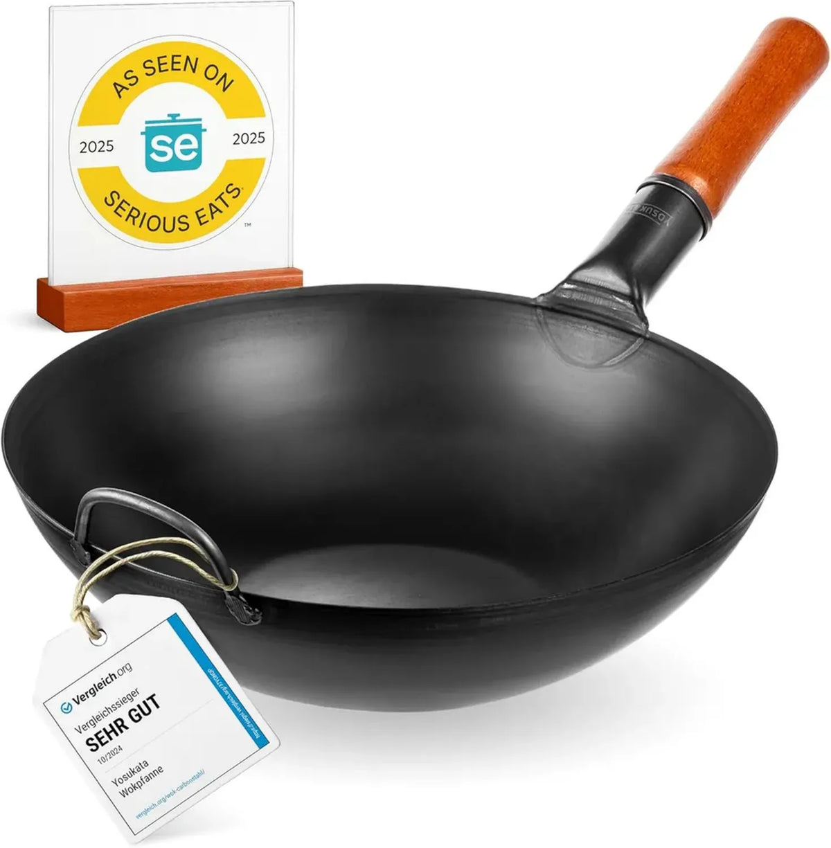 Padella Wok Tradizionale 34 cm in Acciaio al Carbonio Pretrattato - Compatibile con Tutte le Fonti di Calore
