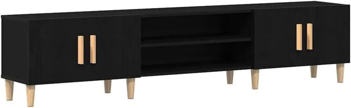 Mobile TV Moderno in Legno Nero Rovere, 180x31,5x40 cm, con Scaffale Decorativo per Soggiorno