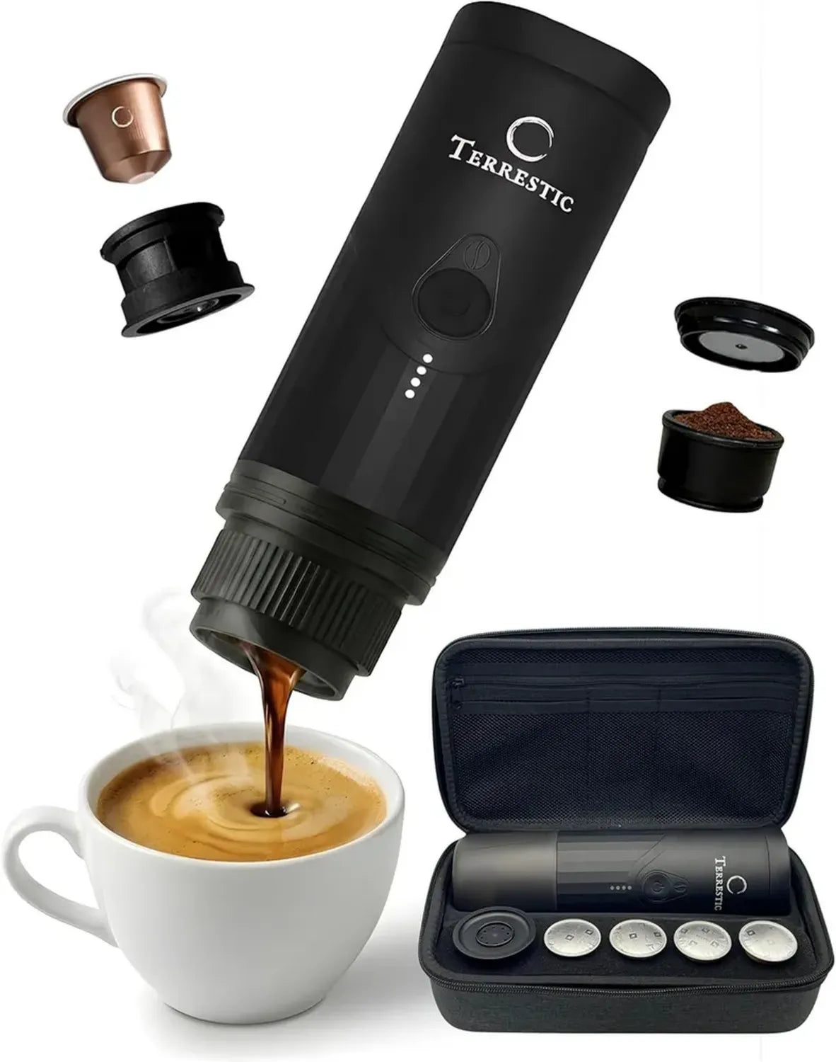 Caffettiera Portatile USB 80ml, Compatibile con Capsule e Polvere, Ideale per Viaggi
