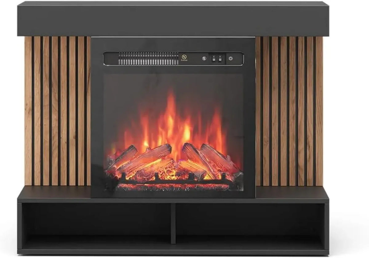 Camino elettrico Vicco Lynea 100 cm, nero, fiamma realistica e riscaldamento 1800W, installazione a muro o indipendente