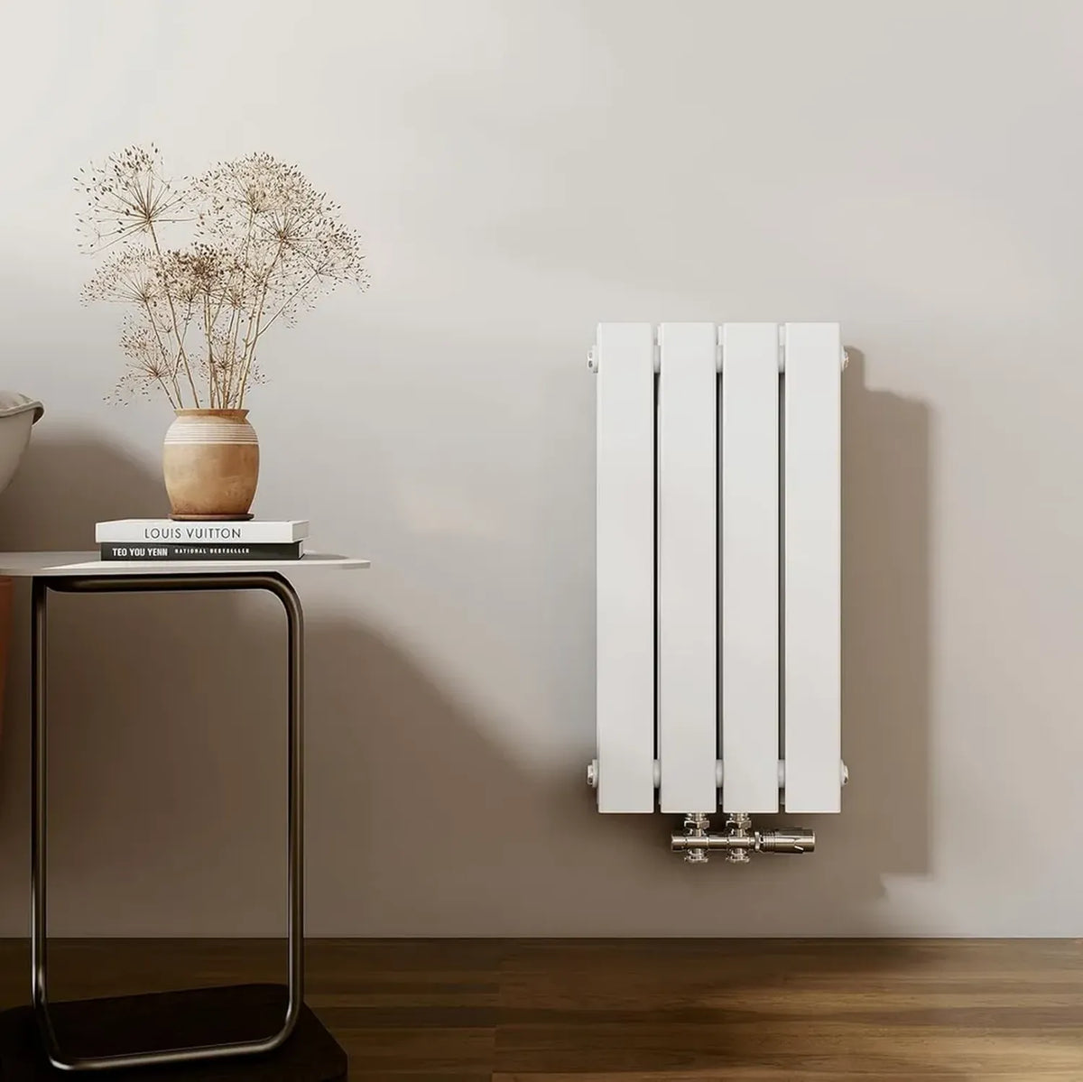 Radiatore Design Compatto Verticale 600x304 mm con Attacco Centrale, Doppio Strato per Bagno e Soggiorno, Bianco 384 W