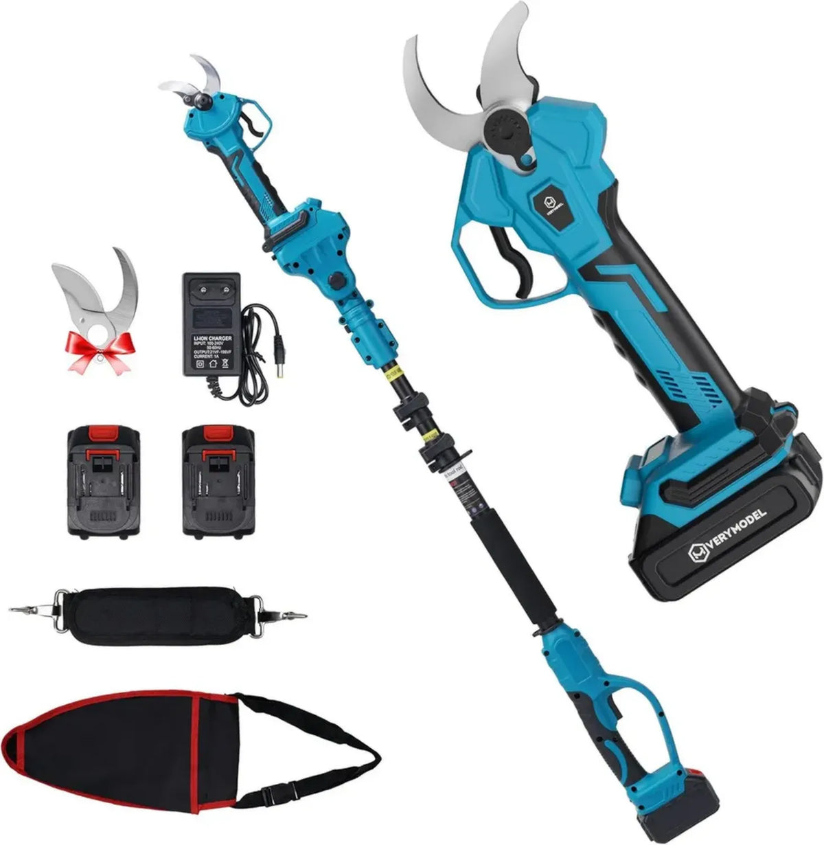 Forbici Elettriche a Batteria con Asta Telescopica, 21V 2x4000mAh, Motore Brushless, Display Digitale, Taglio 10-40mm per Giardinaggio