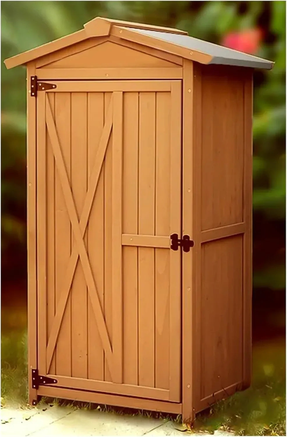 Armadio da giardino in legno impermeabile con chiusura, altezza 137 cm, ideale per attrezzi e tosaerba