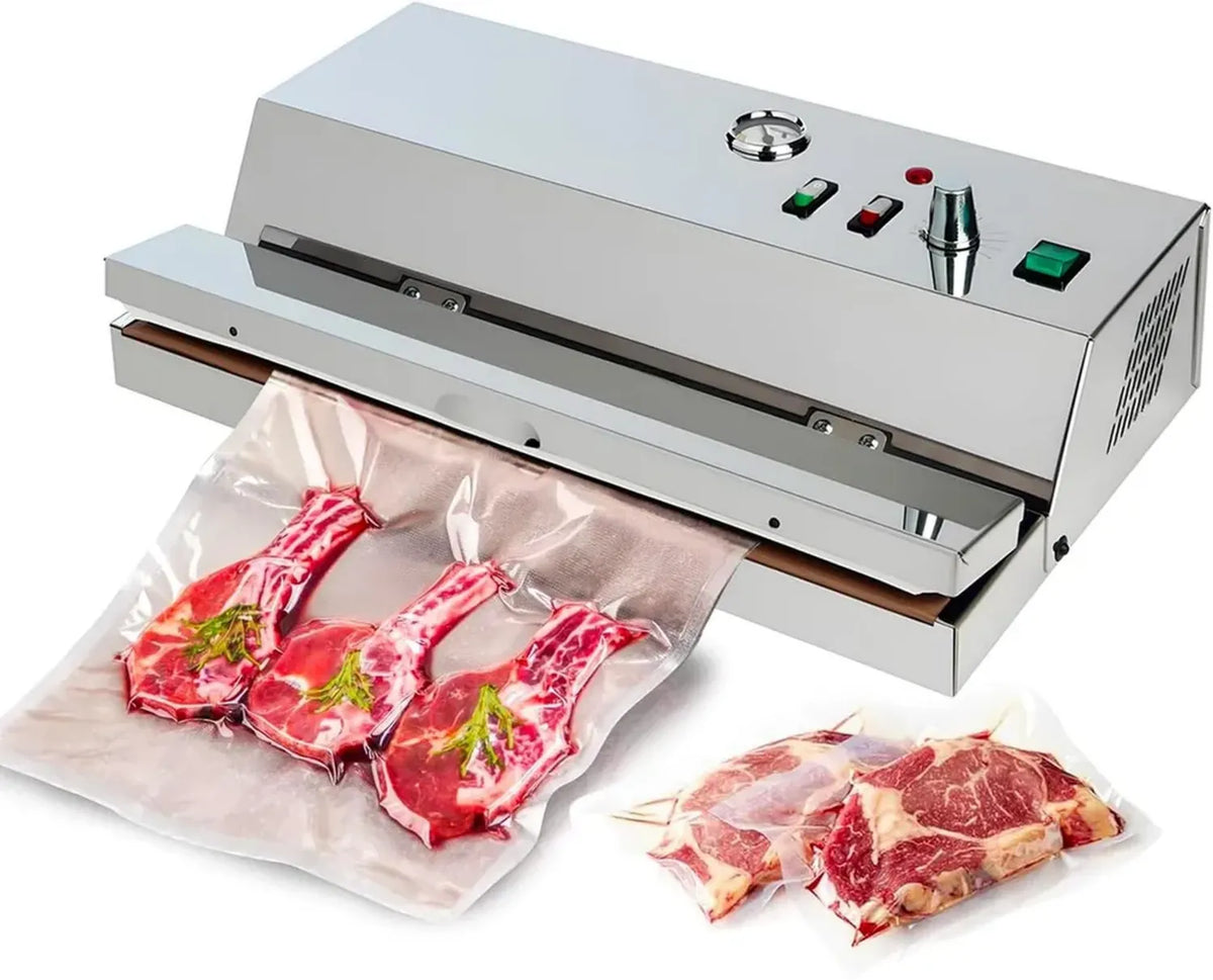 Sigillatrice Sottovuoto Professionale in Acciaio Inox con Indicatori LED, Funzione Supervuoto, Protezione Liquidi e Barra di Saldatura 32cm