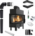 Inserto camino angolare in acciaio Floki 12 kW BImSchV 2, alta efficienza 83%, set completo con apertura sinistra