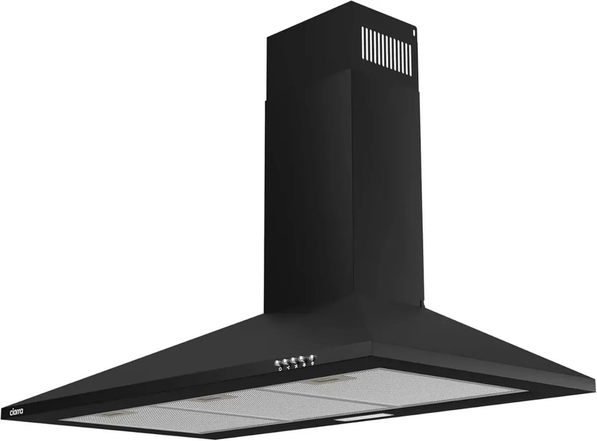 CIARRA Cappa Aspirante 90cm Classe A, LED, 370m³/h, Modalità Ricircolo o Evacuazione, Camino Estensibile, Nero
