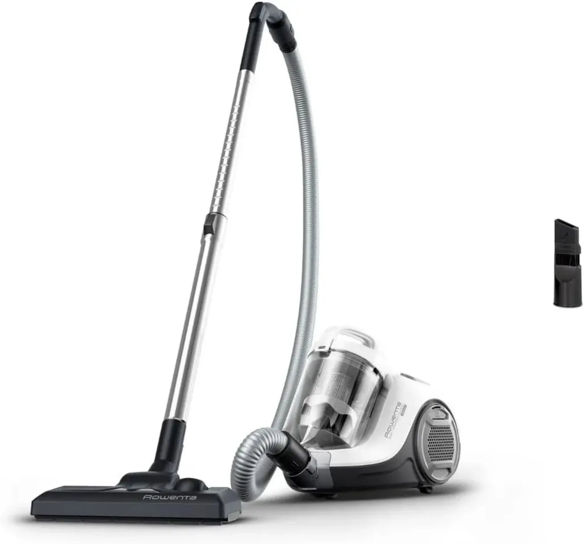 Rowenta Cyclonic RO2917, Aspirapolvere Potente Senza Sacchetto, 900W, Silenzioso con Serbatoio Facile da Pulire, Bianco/Grigio