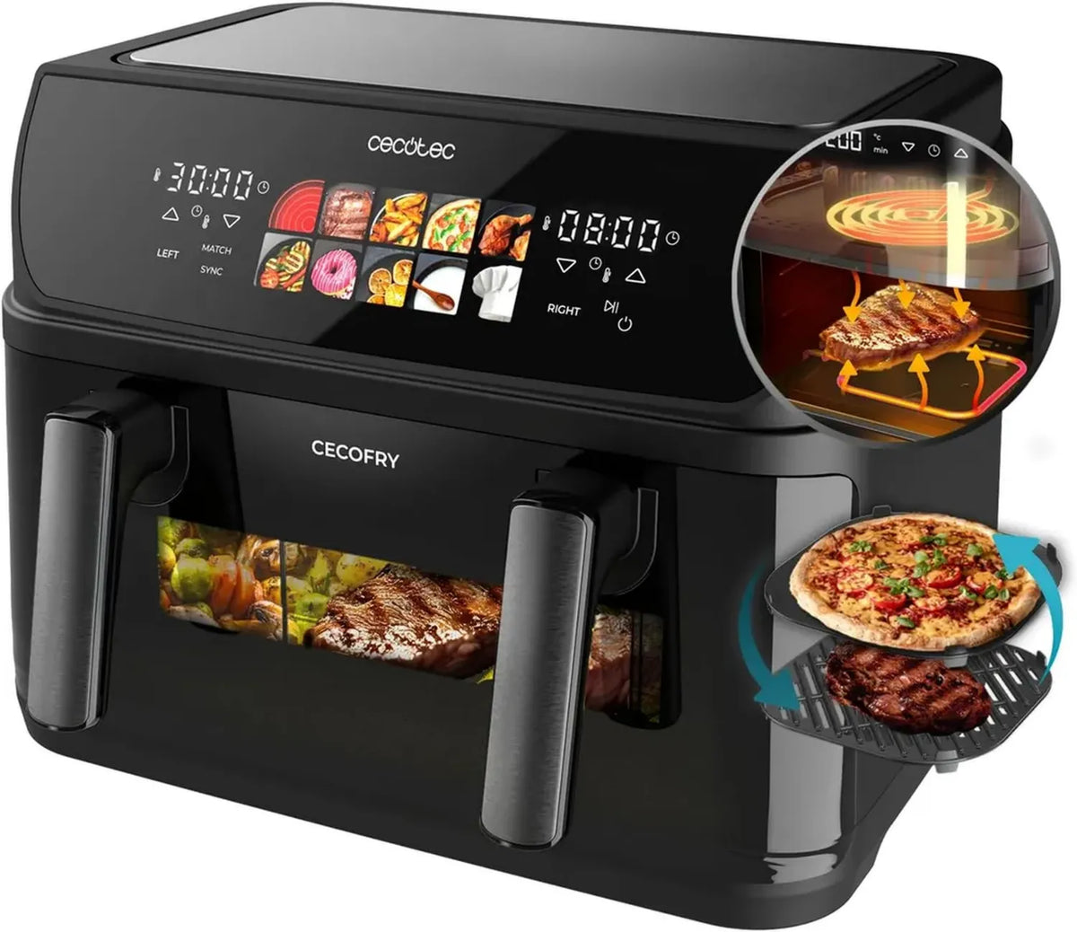 Friggitrice ad Aria Cecotec 10L con Funzione Grill e Piastra, 2800W, Cottura Uniforme e Veloce, Temperatura Regolabile 40-200°C
