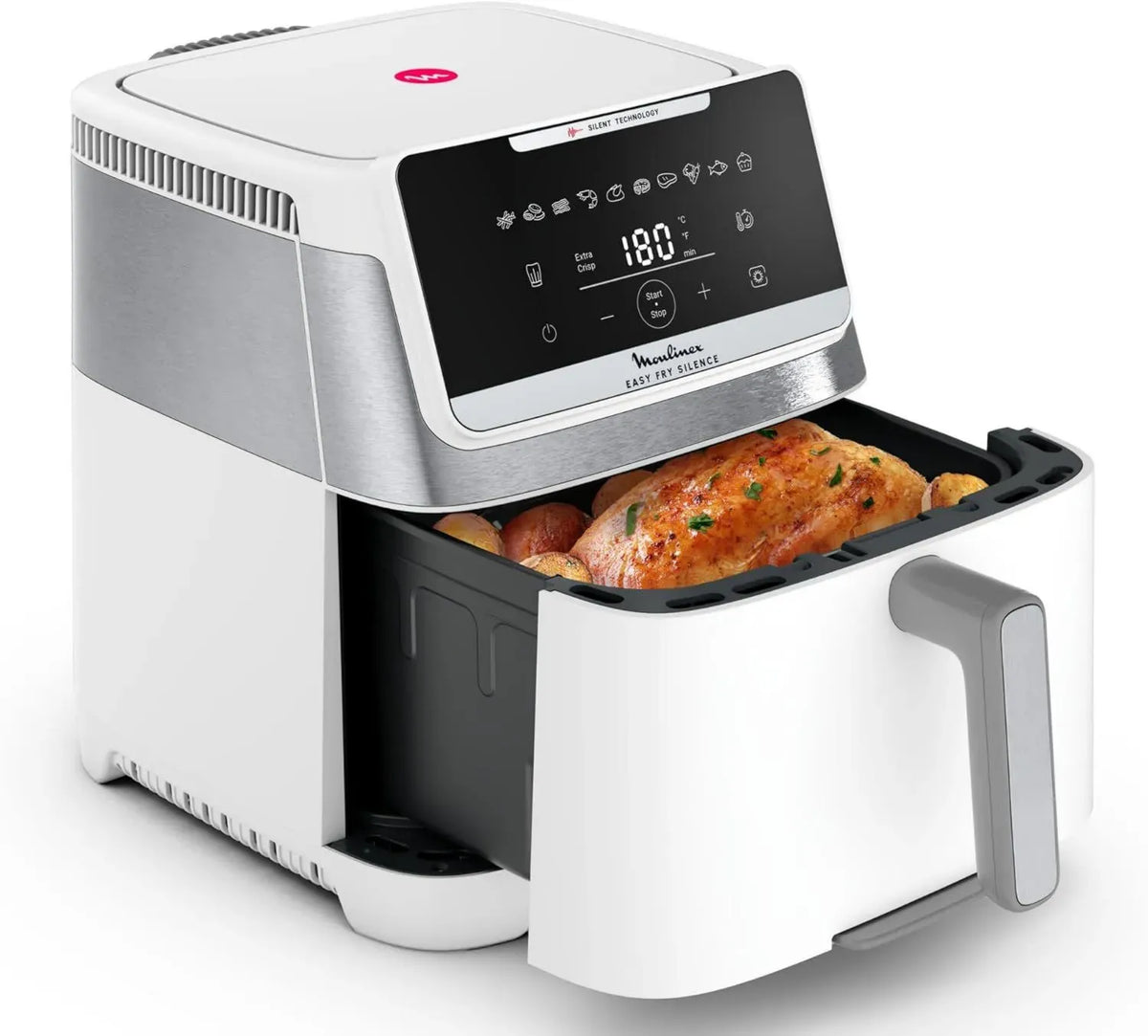 Moulinex Easy Fry XXL 7L, Friggitrice ad Aria Silenziosa per 8 Persone, 10 Programmi, Sistema Genius, Griglia Regolabile, Bianco