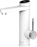 Rubinetto Elettrico Acqua Calda con Display Digitale, Scaldabagno Istantaneo 220V Senza Serbatoio, Rubinetto Girevole 120 Gradi per Acqua Calda e Fredda (Bianco)