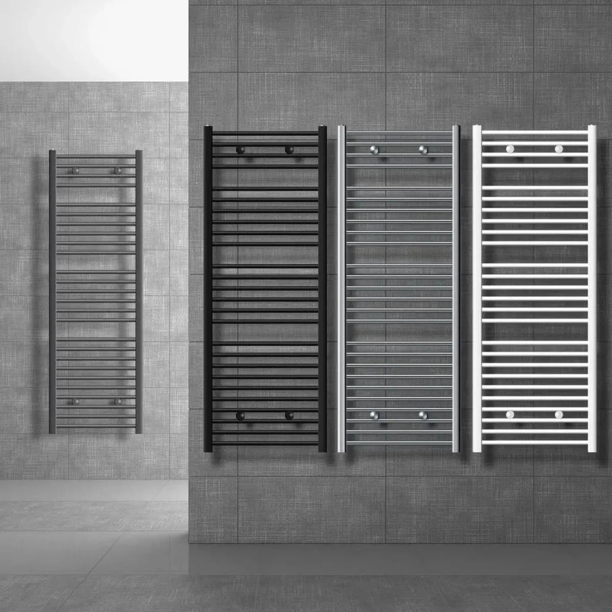 Radiatore Elettrico da Bagno Sahara Curvo 500x1500 mm Nero con Termostato e Resistenza 900W