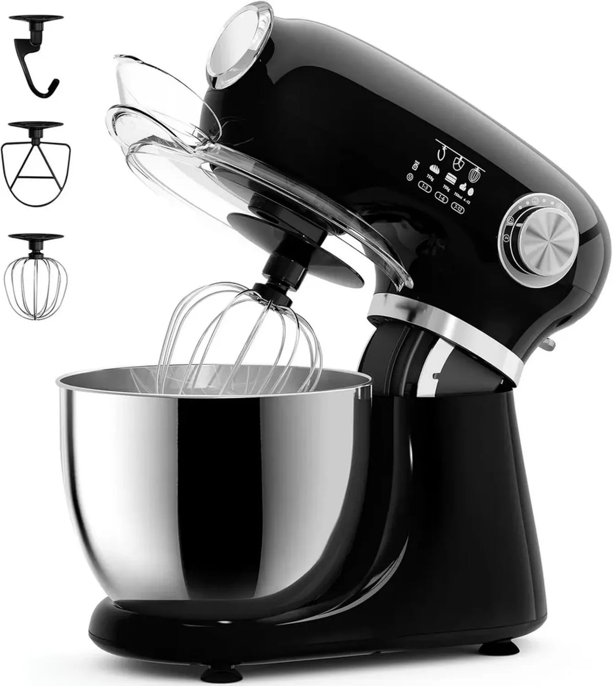 Cowsar Robot da Cucina 3 in 1, 12 Velocità, Testa Inclinabile, Ciotola Inclusa, Gancio Impasto e Frusta, Colore Nero